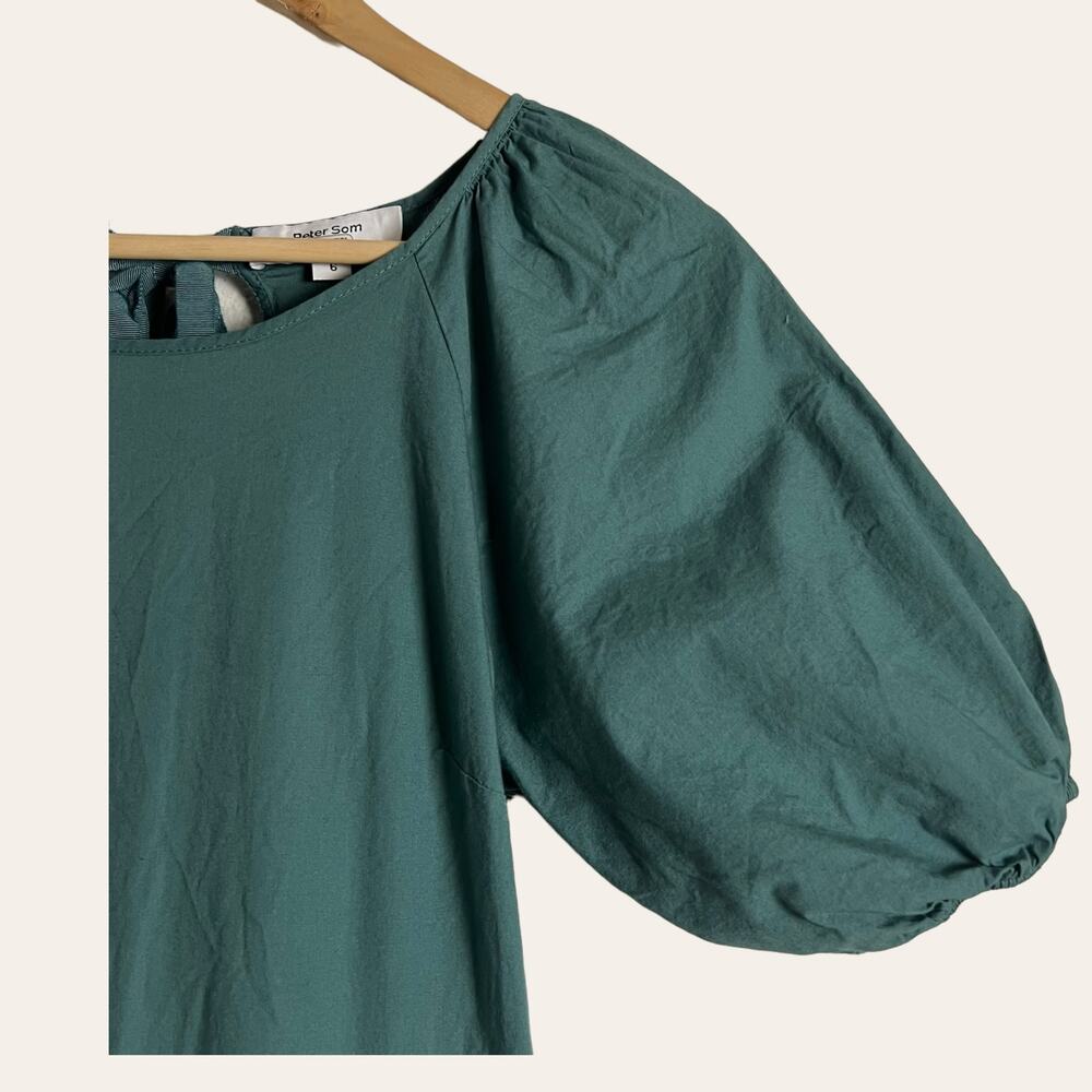 Peter Som Collective Green Puff Sleeve Tiered Tie Back Mini Dress Size 6 - Picture 7 of 15